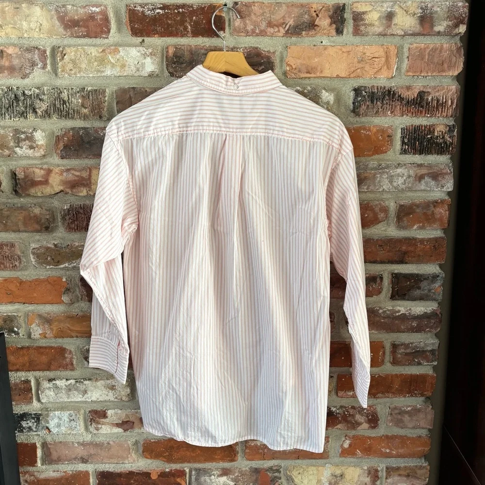 J. Crew Cotton Pink Stripe Relaxed Button Up Long Sleeve Shirt Top, 10